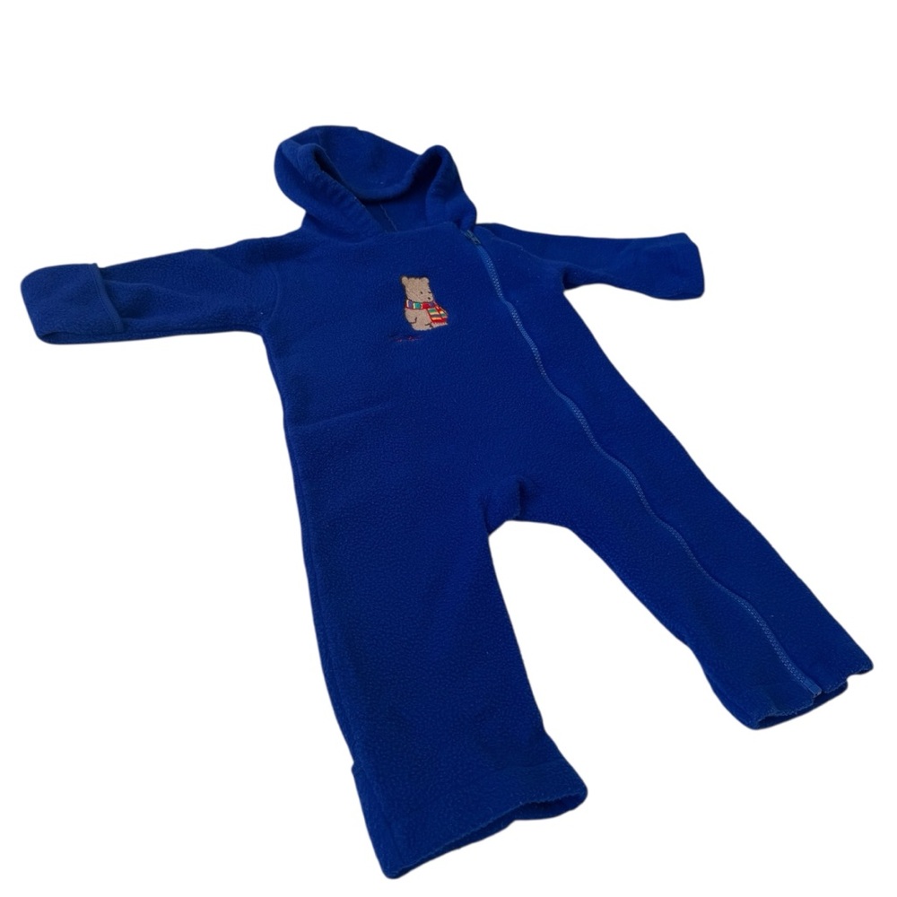 Vintage Carter's Blue Fleece Coverall with Bear Patch | 6-12 months